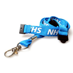 Pack of 100 15mm Pre-printed NHS Blue Lanyard with Double Health & Safety Breakaway and Metal Trigger Clip