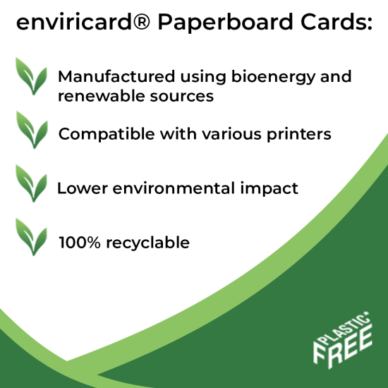 stack of enviricard cards with green plastic free logo