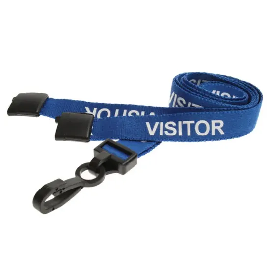 15mm Blue Visitor Pre-Printed Breakaway Lanyard With Plastic Clip - pack of 100