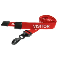 15mm Red Visitor Pre-Printed Breakaway Lanyard With Plastic Clip - pack of 100 15mm Red Visitor Pre-Printed Breakaway Lanyard With Plastic Clip - pack of 100