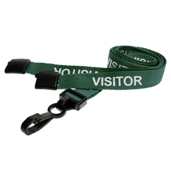 Dark Green Visitor Pre-Printed Breakaway Lanyard With Plastic Clip - pack of 100