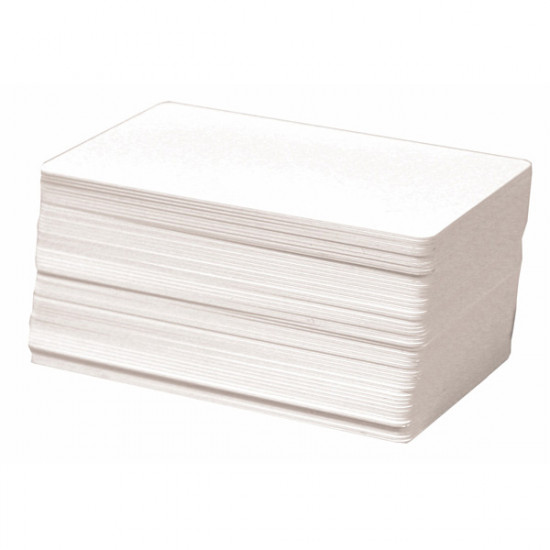 A stack of plain white PVC cards