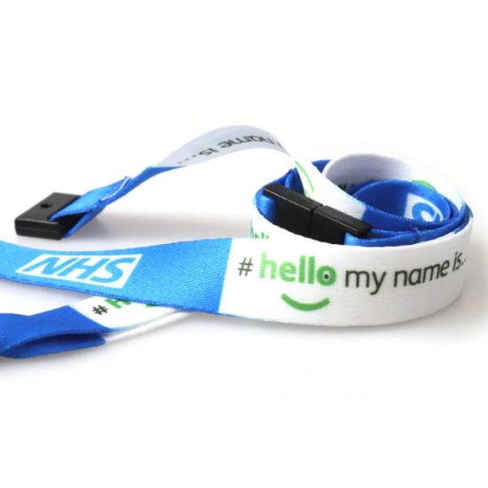 Printed Lanyards with Health and Safety Breakaway and Metal Dog Clip - #hellomynameis