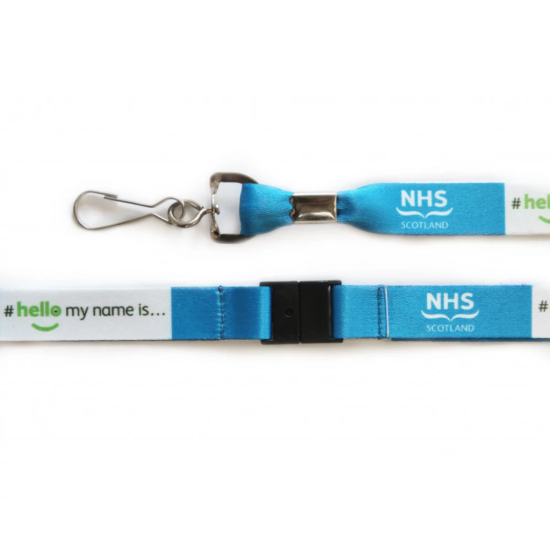 NHS Scotland Printed Lanyard with Health and Safety Breakaway and Dog Clip - #hellomynameis