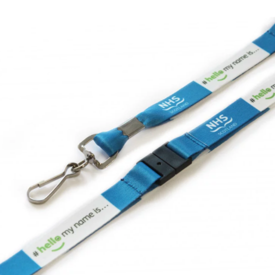 NHS Scotland Printed Lanyard with Health and Safety Breakaway and Dog Clip - #hellomynameis