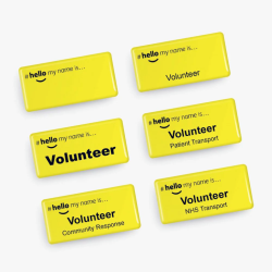 Volunteer Yellow Acrylic Domed Badges - #hellomynameis Volunteer Yellow Acrylic Domed Badges - #hellomynameis