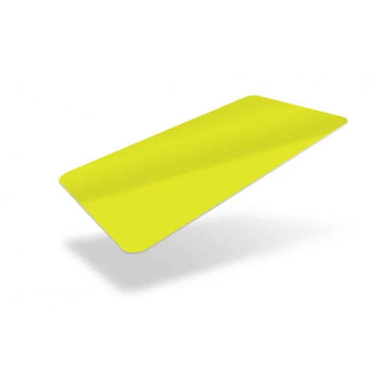 Reflective Hi-Viz Yellow PVC Cards 760 Micron - PMS 809 - CR80 - FOTODEK - 100 Pack 
