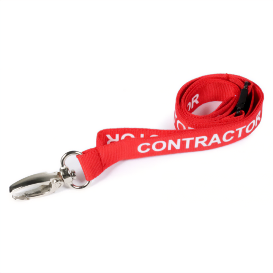 15mm Pre-Printed CONTRACTOR Lanyard with Metal Lobster Clip | Pack of 100