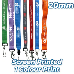 20mm Screen Printed Coloured Lanyards - 1 Colour Print - 14-21 day delivery