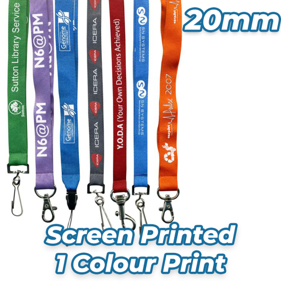 20mm Screen Printed Coloured Lanyards - 1 Colour Print - 14-21 day delivery