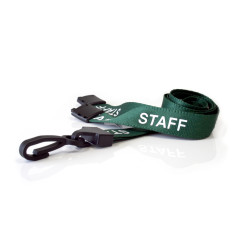 15mm Green Staff Pre-Printed Breakaway Lanyard with Plastic Clip - pack of 100
