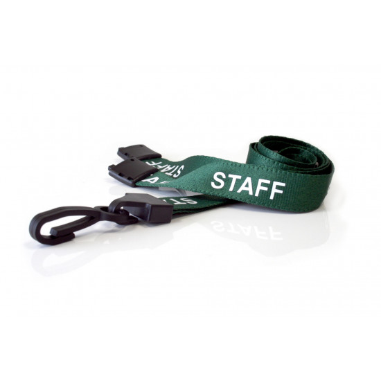 15mm Green Staff Pre-Printed Breakaway Lanyard with Plastic Clip - pack of 100