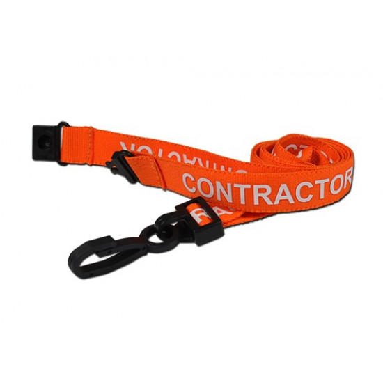 15mm Orange Contractor Pre-Printed Breakaway Lanyards With Plastic Clip - pack of 100