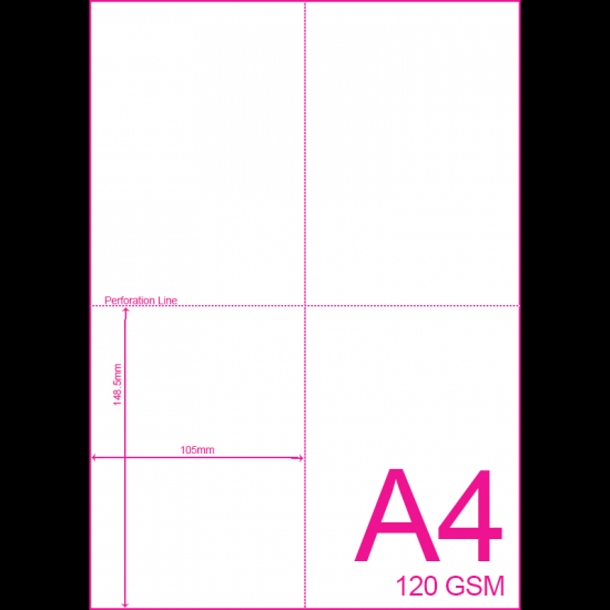 A4 Perforated Paper - A6 Insert - 25 Sheets / 100 Inserts 