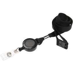15mm RPET Lanyard with Badge Reel - Black Black Lanyard, Badge Reel and Strap