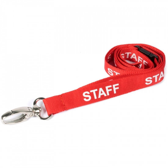 Red Staff Pre-Printed Breakaway Lanyards With Metal Clip - pack of 100