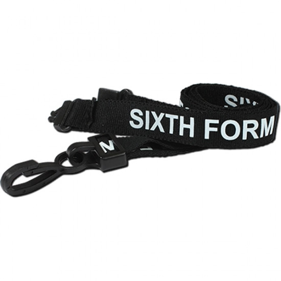 15mm Black Sixth Form Pre-Printed Breakaway Lanyard With Plastic Clip - pack of 100