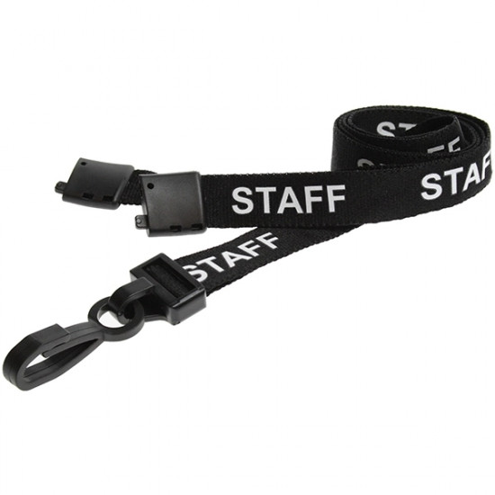 15mm Black Staff Pre-Printed Breakaway Lanyard With Plastic Clip - pack of 100