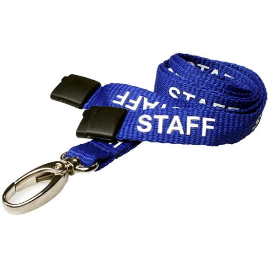 15mm Blue Staff Pre-Printed Breakaway Lanyard with Metal Clip - pack of 100