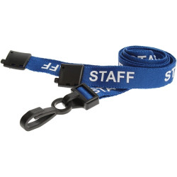 15mm Blue Staff Pre-Printed Breakaway Lanyards with Plastic Clip - pack of 100 15mm Blue Staff Pre-Printed Breakaway Lanyards with Plastic Clip - pack of 100