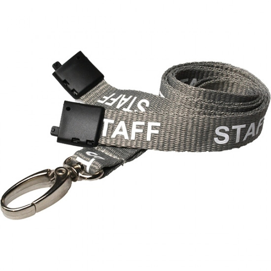 15mm Grey Staff Pre-Printed Breakaway Lanyard With Metal Clip - pack of 100