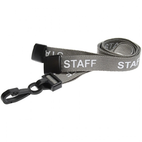 15mm Grey Staff Pre-Printed Breakaway Lanyard With Plastic Clip - pack of 100