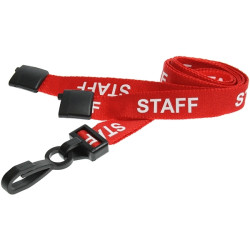 15mm Red Staff Pre-Printed Breakaway Lanyards With Plastic Clip - pack of 100 15mm Red Staff Pre-Printed Breakaway Lanyards With Plastic Clip - pack of 100