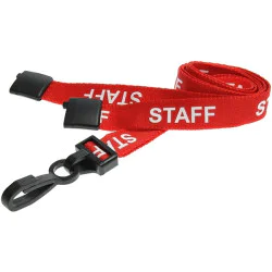 15mm Red Staff Pre-Printed Breakaway Lanyards with Plastic Clips - pack of 100