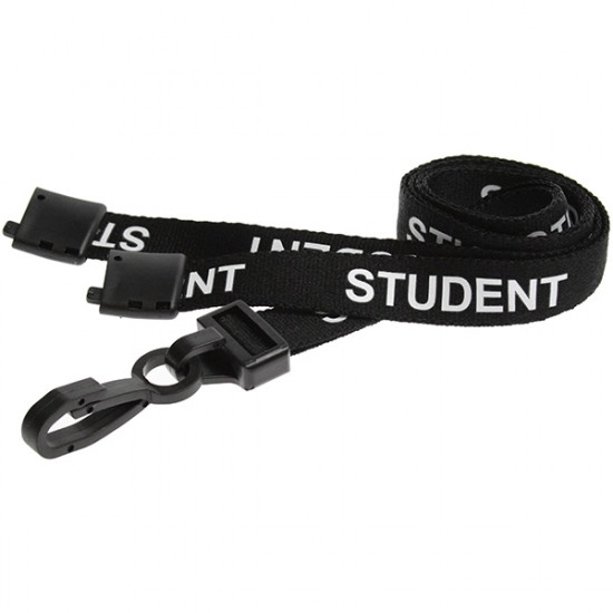 15mm Black Student Pre-Printed Breakaway Lanyards With Plastic Clip - pack of 100