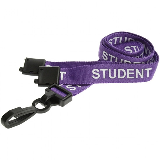 15mm Purple Student Pre-Printed Breakaway Lanyards With Plastic Clip - pack of 100