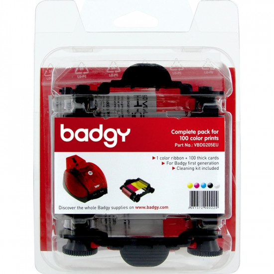 Badgy1 YMCKO Ribbon, 100 Cards and Cleaning Kit VBDG205EU