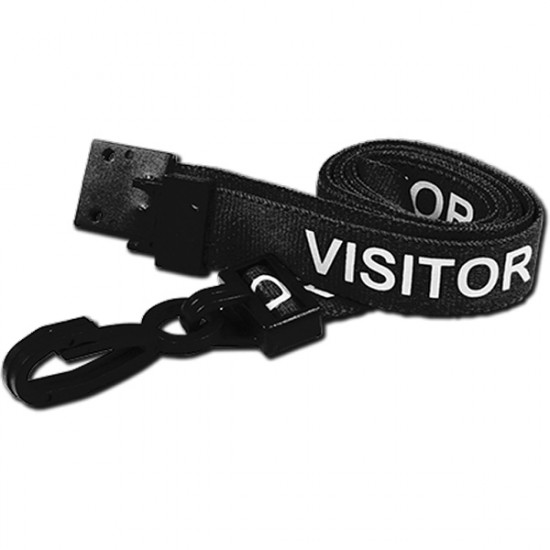 15mm Black Visitor Pre-Printed Breakaway Lanyard With Plastic Clip - pack of 100