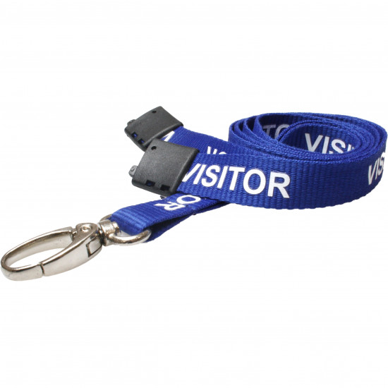 15mm Blue Visitor Pre-Printed Breakaway Lanyard With Metal Clip - pack of 100