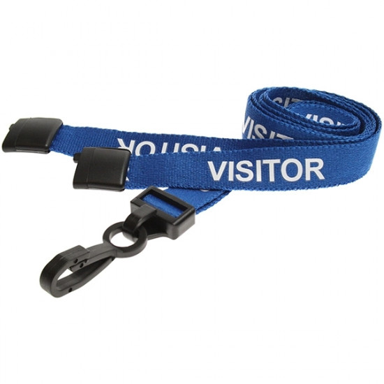 15mm Blue Visitor Pre-Printed Breakaway Lanyard With Plastic Clip - pack of 100