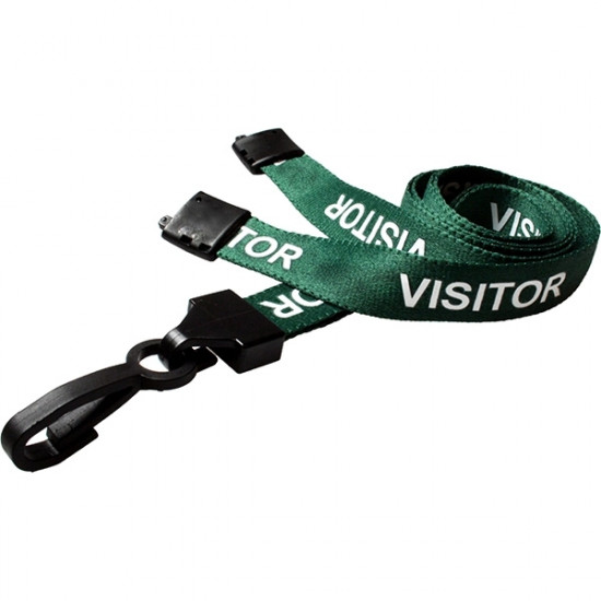 Dark Green Visitor Pre-Printed Breakaway Lanyard With Plastic Clip - pack of 100