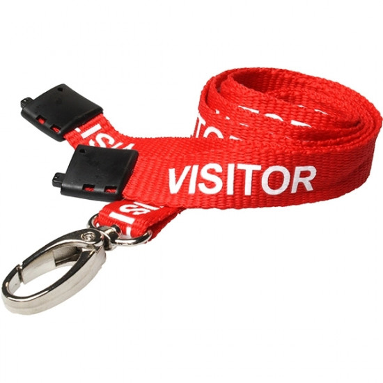 15mm Red Visitor Pre-Printed Breakaway Lanyard With Metal Clip - pack of 100