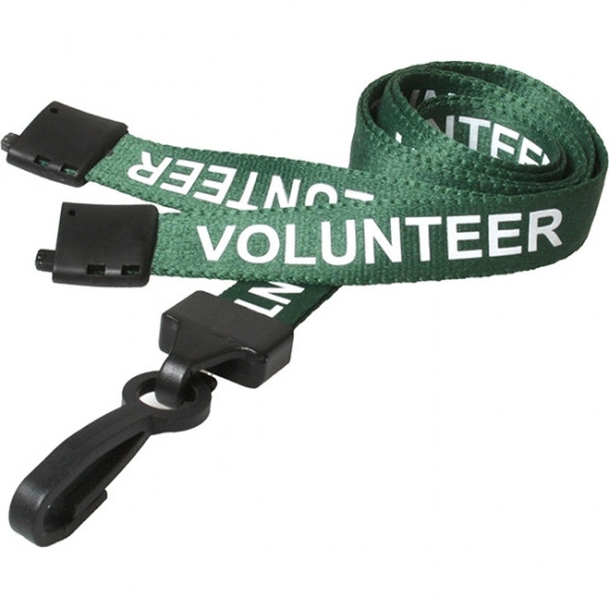 Green Volunteer Pre-Printed Breakaway Lanyards With Plastic Clip - pack of 100