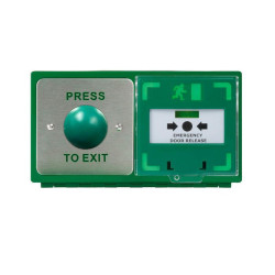 ICS Hinged double back box with AA57-PTE green dome button and MCP110 call point - Horizontal - DBB-H-04-110-H