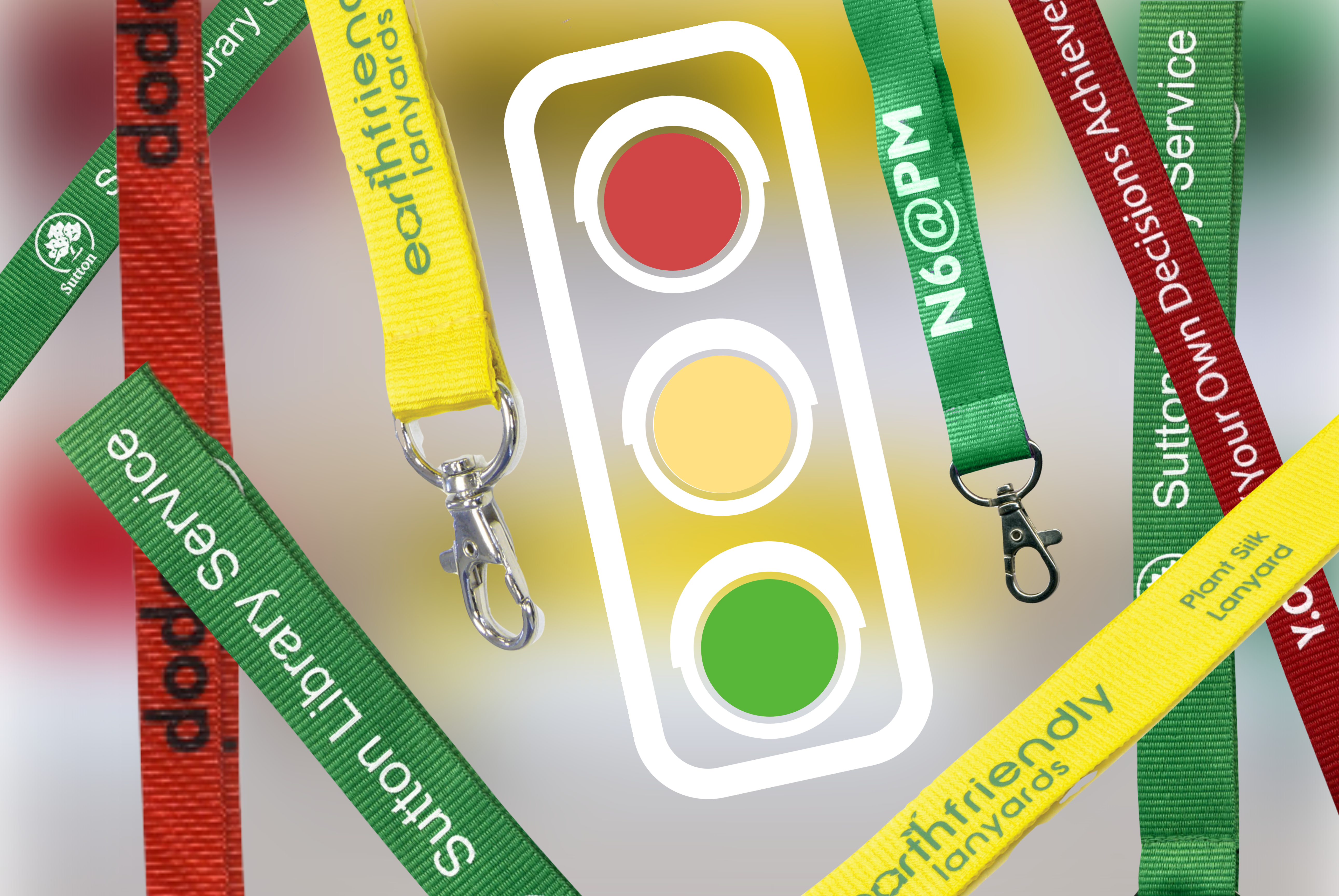 Personalised traffic light lanyards with custom logos